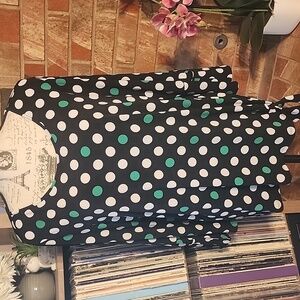 Cato Black and White Polka Dot Blouse with Green Accents